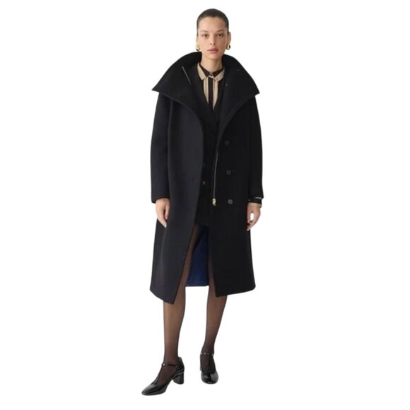 NWT JCREW Long Villa Cocoon Coat Womens 4 Black Italian Stadium Cloth Wool BV650 - Picture 1 of 12